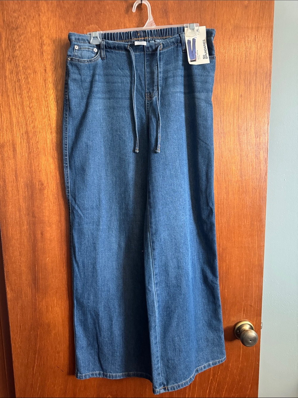 No Boundaries Women's Blue Bootcut Jeans with Drawstring Waist